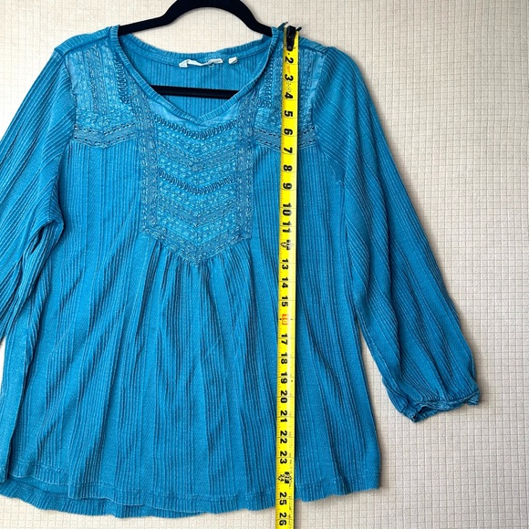 Soft  Surroundings ‘Swept Away’ Embroidered Tunic Top Size PL Teal 3/4 Sleeves - Picture 10 of 12